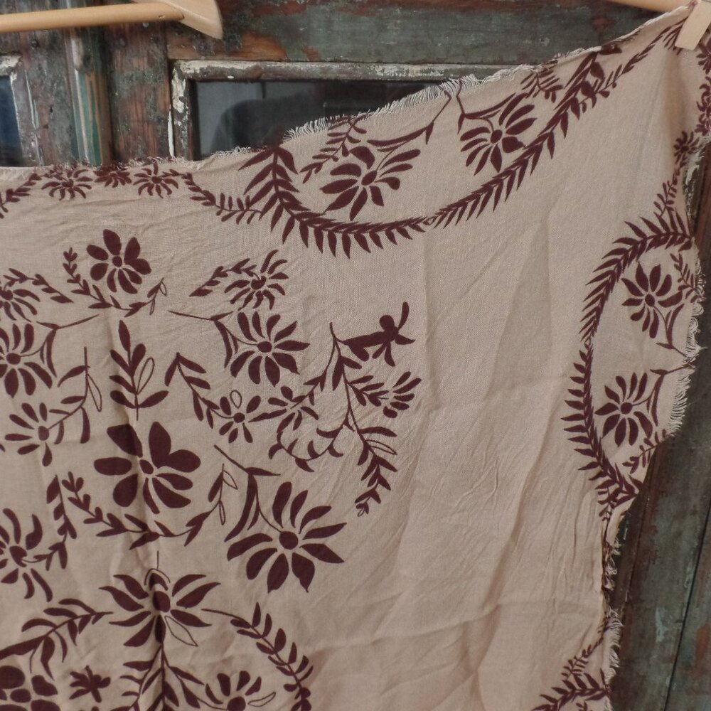 Free People Iconic Print Bandana Scarf 27" x 27" TAN with Brown Floral NWOT - Picture 3 of 8